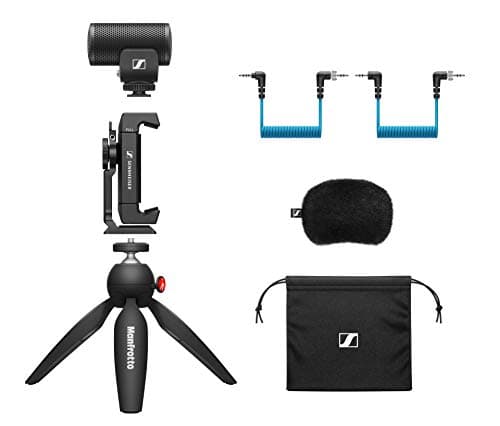 Image of Sennheiser MKE 200 Directional Camera Microphone Kit | Smartphone Clamp & Manfrotto PIXI Mini Tripod | For Vloggers & Creators | 3.5MM TRS & TRSS Coiled Cables Included | Black (509256)