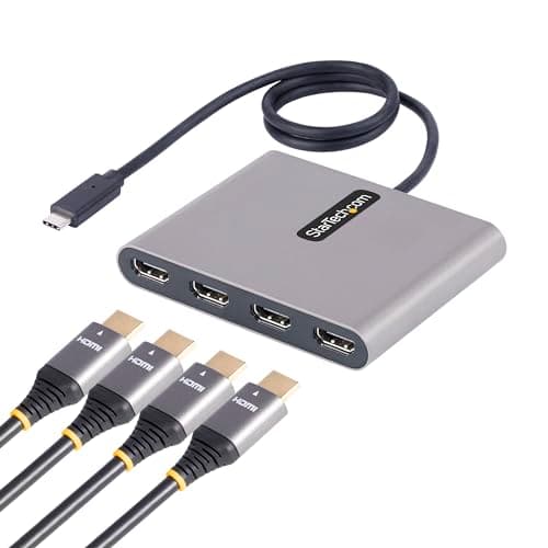 Image of StarTech USB-C to Quad HDMI Adapter, USB Type-C to 4 HDMI Monitor Converter, 4x 1080p 60Hz, External Video Graphics Card, Windows Only, TAA, for Laptops,Desktops, Bus Powered, 50cm Cable