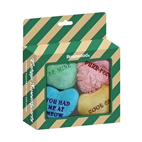 Image of Rosewood Catnip Sweethearts (4pc) Christmas Cat Toy, Multi-Colour, 6cm x 6xm