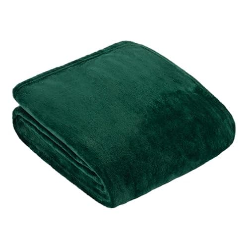 Image of furn. Harrow Fleece Throw – Silky Soft Lightweight Flannel Blanket for Bed or Sofa (Emerald - 140x180cm)