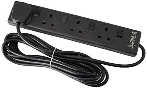 Image of 4 Gang Switched Surge Protected Mains Extension Lead, Black, 4m
