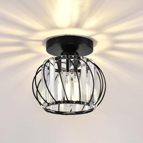 Image of Crystal Ceiling Light Fixture,Crystal Semi Flush Mount Ceiling Light Crystal Chandelier Pendant Lights for Kitchen Entryway Hallway Bedroom Dining Room Living Room(Black)
