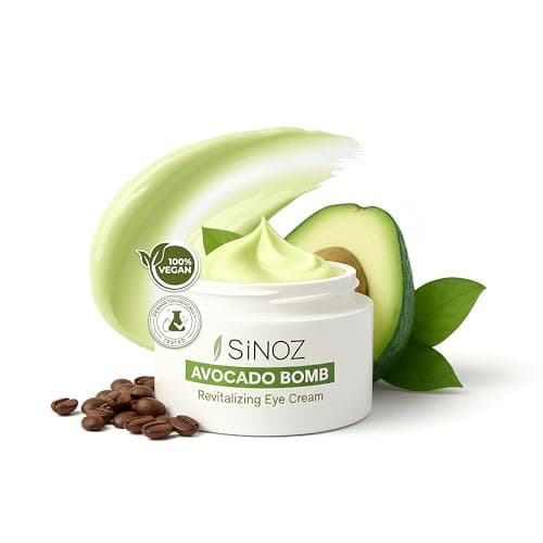 Image of Sinoz Avocado Eye Cream for Dark Circles & Puffiness, Anti-Aging Under Eye Cream, Hyaluronic Acid, Caffeine & Vitamin C, Peptides - Hydrating Eye Treatment for Wrinkles, Fine Lines, Tired Eyes - 15 ml