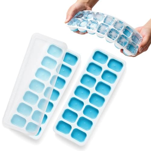 Image of KEPLIN 2pk Silicone Ice Cube Trays with Non-Spill Lids, Easy to Remove Ice Cube Tray, LFGB Certified BPA Free, Flexible Silicone Ice Cube Moulds, Parties, Drinks, Cocktails & Frozen Liquids (2pk Blue)