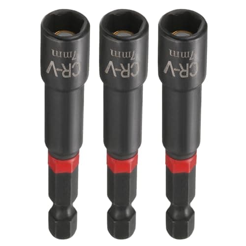 Image of sourcing map 3pcs Nut Driver Drill Bit 7mm Metric Socket 1/4" Hex Shank 3" (65mm) Long Magnetic 6-Point Sockets Quick Change Phosphated CR-V Steel Bolt Setters for Power Drill Drivers, Black