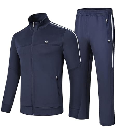 Image of MoFiz Men’s Tracksuits 2 Piece Set Full Zip Sports Top Joggers Bottoms Pants Casual Jogging Gym Exercise Running Sweat-Suit Sets Navy Tag US L=EU XL