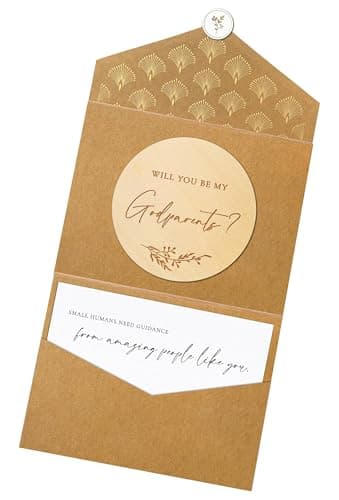 Image of Joli Coon Will you be my godparents wooden card with pocketfold envelope and seal sticker - Godparents proposal