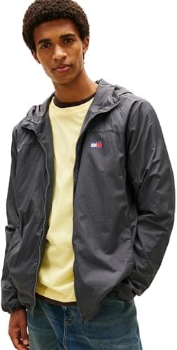 Image of Tommy Jeans Men's TJM FLEECE CHICAGO JACKET EXT DM0DM22291 Windbreaker Jacket, GREY (Washed Black), L
