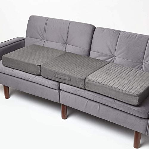Image of HOMESCAPES Grey Quilted 3-Seater Booster Cushion with Removable Cover 150 cm Long 10cm Deep Firm Orthopaedic Foam Cushion Three Seater Large Sofa Seat Pad with Soft Faux Suede Washable Cover