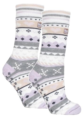Image of HEAT HOLDERS 2 Pack Ladies Slipper Socks with Grippers Anti Slip Warming Socks | Winter Warm Non slip Socks Women (4-8, Lilac/Grey)