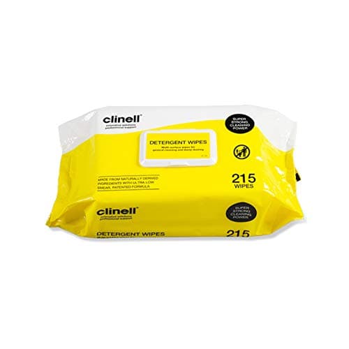 Image of Clinell Detergent Wipes - Pack of 215 - Alcohol Free - Multi-Surface Wipe for General Cleaning, Strong & Durable, Low Smear Formula