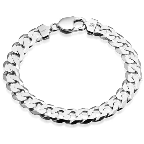 Image of QUADRI Cuban Link Bracelet for Men 10mm 925 Sterling Silver Italian Diamond-Cut - 7.5 to 8.5 Inches - Handmade in Italy - Gift Box Included