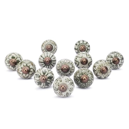 Image of Ajuny Ceramic Knobs Handpainted Cupboard Drawer Door and Furniture Pulls for Kitchen Bathroom Dresser Decorative Handles Glossy Finishing Knob Green, Pack of 12