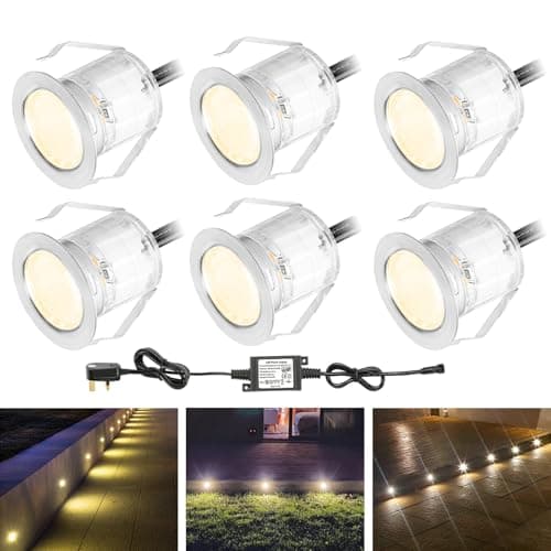 Image of INDARUN Warm White Led Decking Lights Outdoor Waterproof IP67 Ø30MM 12V - Led Plinth Light Kits for Terrace/Patio/Path/Wall/Garden/Decoration, 6 Packs