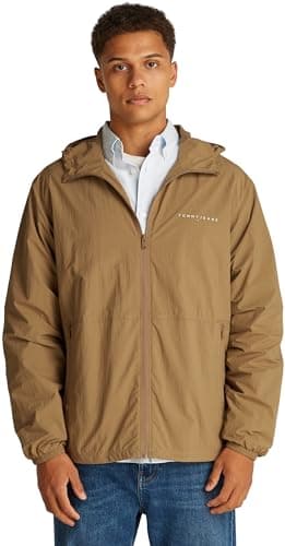 Image of Tommy Jeans Men’s Chicago Windbreaker with Hood, Brown (Vintage Camel), M