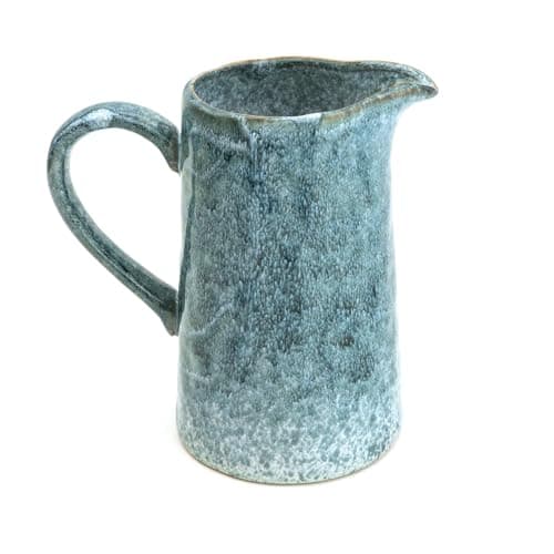 Image of Reactive Blue Glaze Jug | Ceramic Flower Vase | Decorative Stoneware Pitcher - 17cm