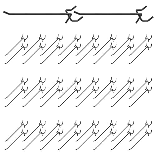 Image of Yauhar 50Pcs 6"/15CM Pegboard Hooks Assortment Set, Metal Peg Board Hooks with 2.5mm Hole Pitch 4mm Wire Diameter Slatwall Hanging Hook for Garage Organization Wall Hanging (Black)