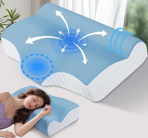 Image of Orthopedic Cervical Pillow for Neck Pain Relief – Dual-Height Memory Foam with Neck Roll, Ergonomic Contour & Cooling Washable Cover – Support for Side, Back & Stomach Sleepers, Ice Blue