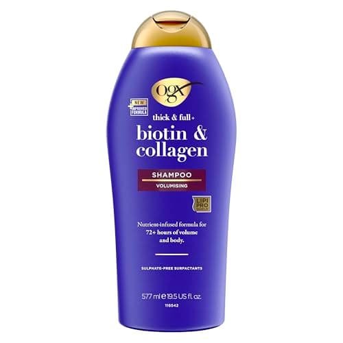 Image of OGX Biotin and Collagen Volumising Hair Shampoo, Thick and Full, with Vitamin B7 Biotin, and Collagen, for Fine Hair, Sulfate Free Surfactants, 577ml (Packaging may vary)