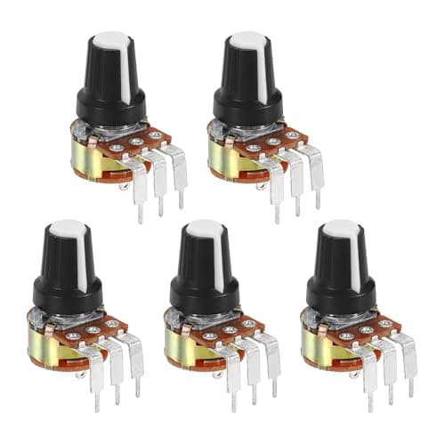 Image of sourcing map 5Pcs 5K Ohm Rotary Potentiometer Volume Control Pots for Guitar, WH148 3 Pin Single Turn Linear Taper Variable Resistor Potentiometers for Inverter Speed Regulation, Black White
