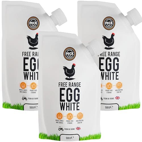 Image of Peck Free Range Egg Whites Liquid 3 x 500ml Pouches | 15 UK Free Range Egg Whites Per Pouch | from UK Farms & in a Resealable Pouch | High Protein | for Baking, Shakes, Omelettes & Cocktails