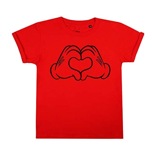 Image of Disney Girl's Mickey Mouse Love Hands T Shirt, Red (Red Red), 12-14 Years UK