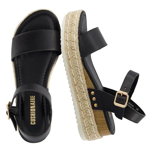 Image of CUSHIONAIRE Women's Melissa Espadrille Platform Wedge Sandal, Black, 7 UK