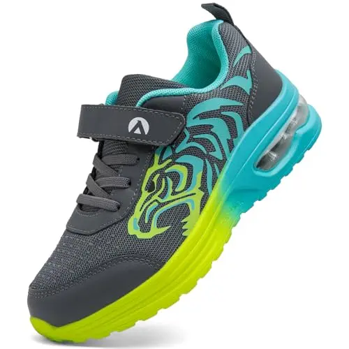 Image of PiDaGlobal Kids Trainers Boys Running Shoes Girls Athletic Sneakers Glow-in-Dark Sports Shoes Breathable Tennis Shoes Lightweight School Walking Shoes 13UK Grey/Green