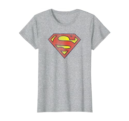 Image of Superman Retro Supes Logo Distressed T-Shirt, Women, Heather Grey, XX-Large