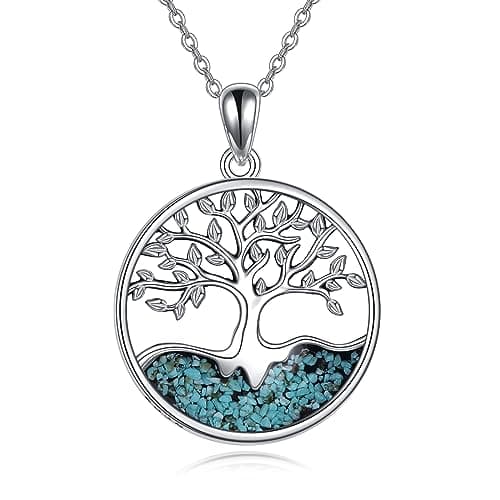 Image of YAFEINI Tree of Life Necklace 925 Sterling Silver Turquoise Tree of Life Pendant Necklace for Women Jewelry