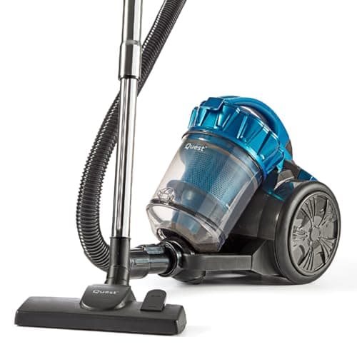 Image of Quest Bagless Cyclonic Cylinder Vacuum - 2.5L Dust Tank, 3-in-1 Tools, 5m Auto Rewind Cord - Blue & Grey - Multi-Surface Cleaning - 2 Year Guarantee