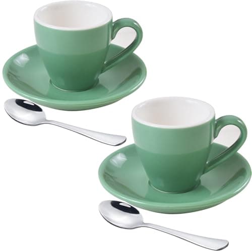Image of ionEgg Porcelain Espresso Cup with Saucer And Stainless Steel mini Spoons, Espresso shot Cup, 80ml/2.7Oz, Pack of 2, Cyan