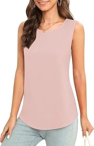 Image of YGJIEGENG Vest Tops Women UK Summer Chiffon Sleeless Tank Top Casual Loose Blouse Tunic Shirts Going Out Women's Fashion,Pink,L