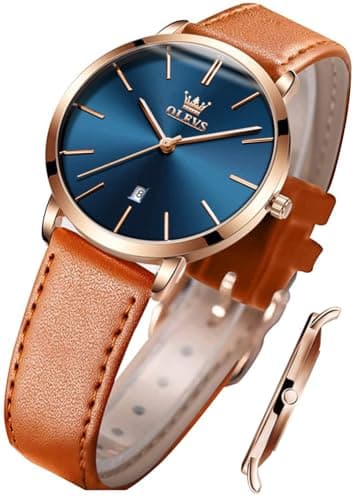 Image of OLEVS Ladies Quartz Watch Minimalist Casual Ultra-Thin Design & Leather Strap & Waterproof & Date Elegant Watch