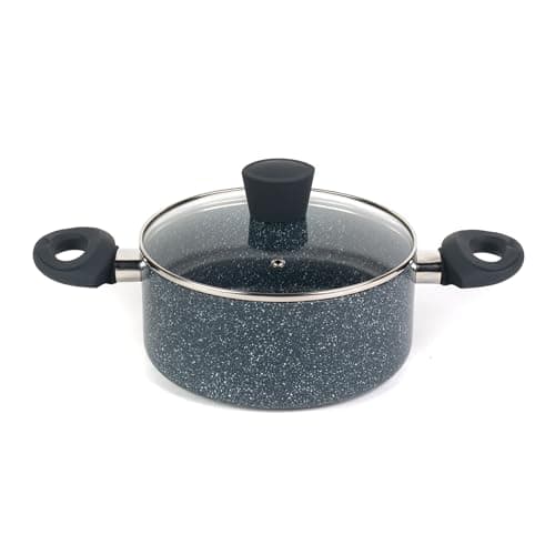Image of Russell Hobbs RH00848EU Nightfall Stone Non-Stick Stockpot - 20cm Cooking Pot, Tempered Glass Lid with Steam Vent, Pressed Aluminum, Bakelite Handles, Induction Hob Safe, for Soup, Casserole, Curry