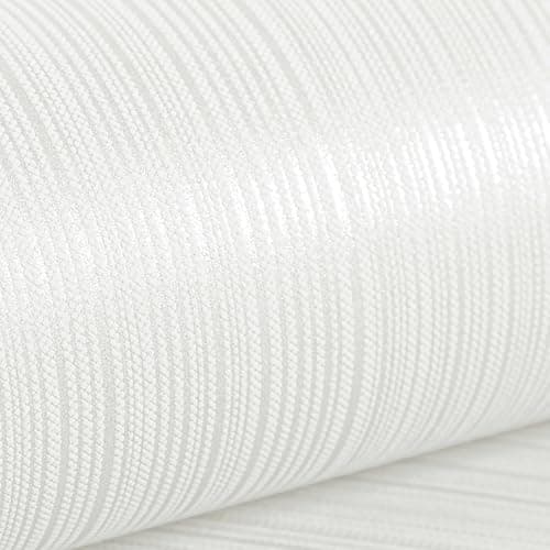 Image of Mix Plain Stripe Textured Thick Wallpaper 3D Embossed Modern Minimalist Wallpaper Roll Striped Flocking Wallcoverings Vertical Stripes Wallpapers for Bedroom Living Room Lounge Hall Slightly White