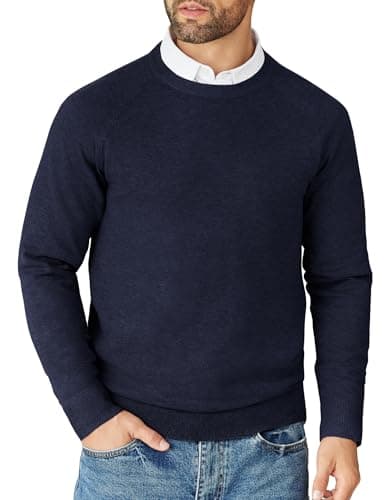 Image of COOFANDY Jumpers for Men Crew Neck Sweater Fine Knit Jumper Long Sleeved Round Neck Pullover Warm Jumpers for Men UK Raglan Work Jumper Business Navy Blue S