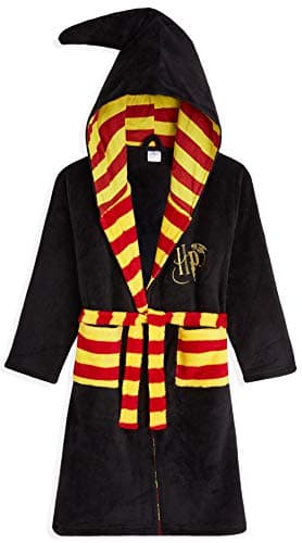 Image of Harry Potter Kids Dressing Gown, Gryffindor Slytherin Soft Fleece Robe For Boys (Black, 9-10 Years)
