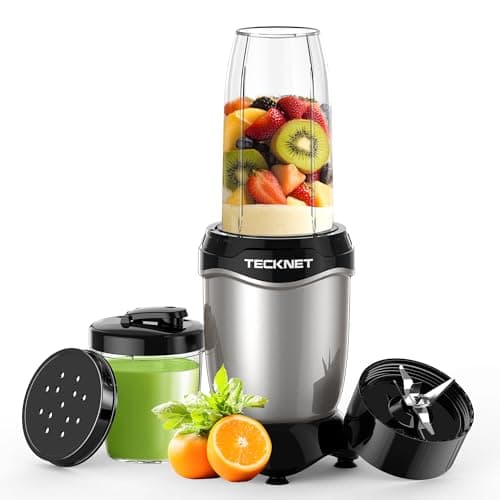 Image of TECKNET 600W Powerful Personal Blender Smoothie Maker - 25,000 RPM Extractor Corded Juicer Blends Fruits, Vegetables, Nuts, Ice for Smoothies & Juices, with 500ml Portable Cups, 150ml Grinding Cup