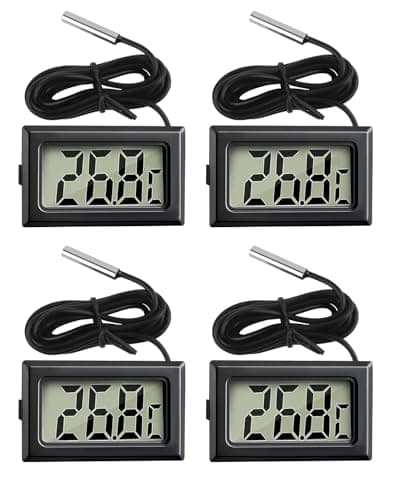 Image of 4 Pack Digital Thermometer with External Probe LCD Indicator Temperature Monitor Sensor for Kitchen Home Fridge Freezer Aquarium Refrigerator Cold Storage Black (-50°C to 110°C)