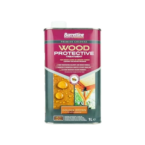 Image of Barrettine Wood Protective Treatment (Golden Brown, 1L) - Ideal Treatment for Outdoor Treated Timber Structures. Wood Protector Oil with Water Repellent Qualities. UV & Fade Resistant.