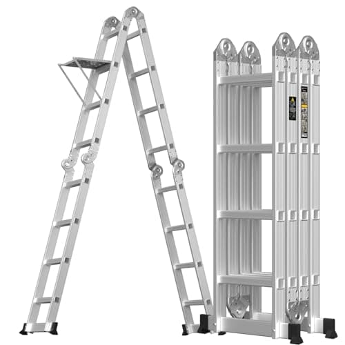 Image of Heavy Duty Multi Purpos Ladder for Indoor Outdoor Works Home Warehouse Garage 15.5Ft/4.7M Scaffold Ladder with Safety Locking Hinge, One Tool Tray, 2 Stabilizers, 330lbs Capacity