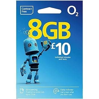 Image of O2 PAY AS YOU GO SIM CARD WITH £10 BUNDLE - 8 GB AND UNLIMITED CALLS AND TEXTS - ROAM IN EUROPE