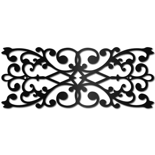 Image of CREATCABIN Floral Metal Wall Decor Black Metal Wall Art Rustic Hollow Rectangle Iron Flower Hanging Wall Sculpture Mandala Wall Decoration for Living Room Home Office Garden Balcony 11.8x4.7Inch