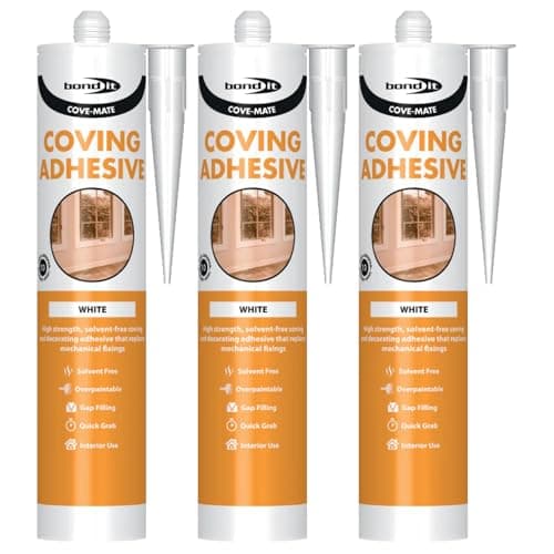 Image of Bond It COVE-MATE Coving Adhesive – 3x White 285ml | Solvent-Free – High-Strength Gap-Filling Adhesive Sealant for Covings – Skirting Boards – & Dado Rails | Premium Sealer Over-Paintable – Quick Grab