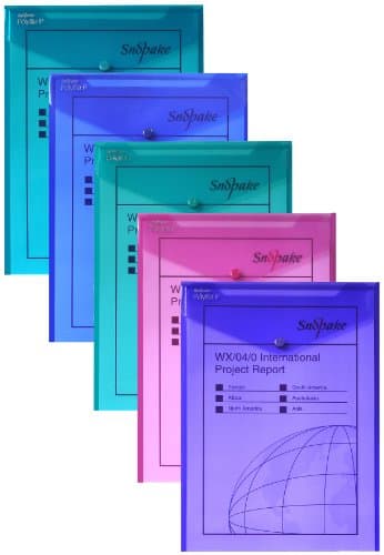 Image of Snopake 13266 Polyfile P Portrait Popper Wallet with Press Stud Closure, Electra Assorted Colours, A4 (Pack of 5)