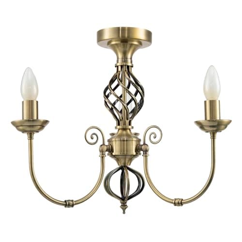 Image of Happy Homewares Traditional Classic Antique Brass Chandelier Ceiling Light with Twisted Knot Design | 38cm x 47cm | 3 x 7w E14 Candle | for Bedroom Dining Room Lounge etc