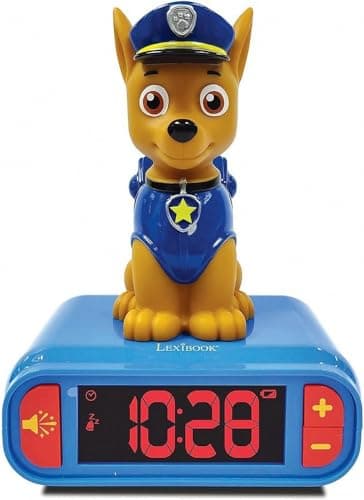 Image of LEXIBOOK, Paw Patrol, Chase Nightlight alarm clock, Sounds and Melodies, LCD Backlit screen, Luminous, Snooze, Blue, RL800PA