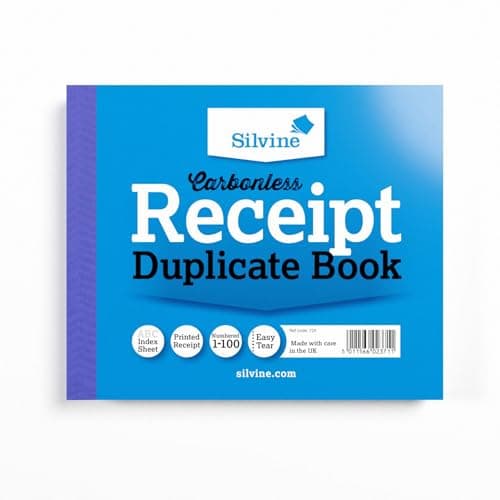Image of Silvine Carbonless Duplicate Receipt Book - Numbered 1-100 with index sheet (102 x 127mm)