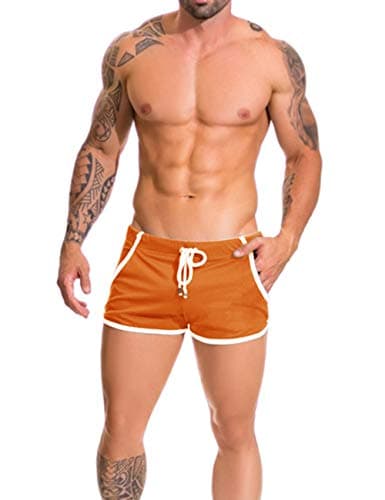 Image of Alivebody Men's Mesh Athletic Shorts for Running Workout Swimming Quick Dry Lightweight Color Orange Size L